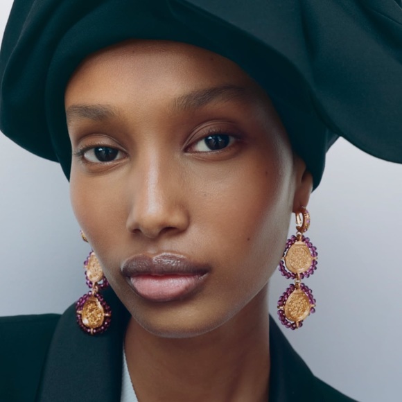 Zara Jewelry - NEW Zara Purple Beaded Gold Coin Drop Earrings
